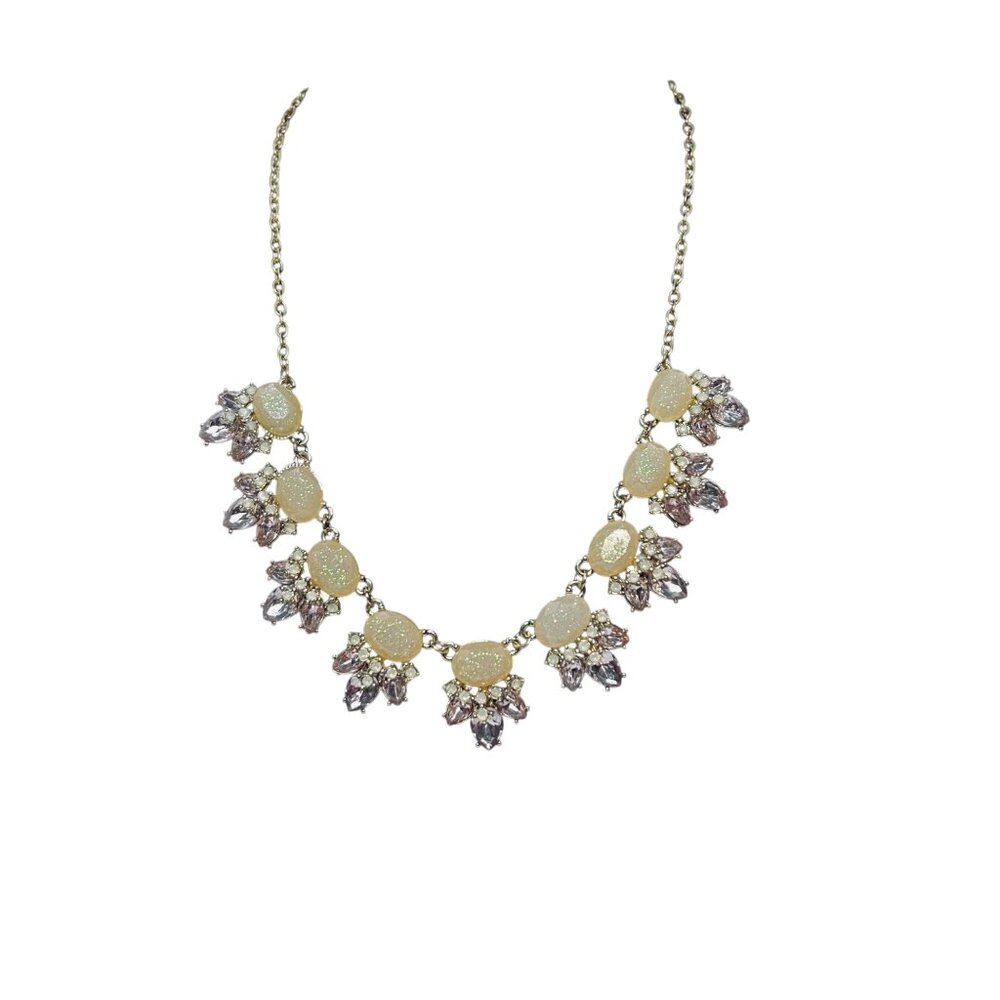 Charming Charlie Statement Necklace W/Opalescent Stones & Crystal Accents (5553)
